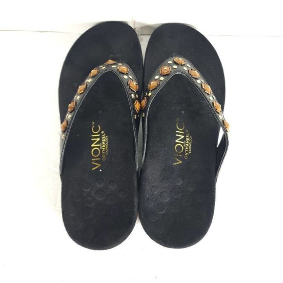 Vionic Women's Floriana US 6 Black Embellished Orthaheel Thong Sandals - Picture 5 of 13